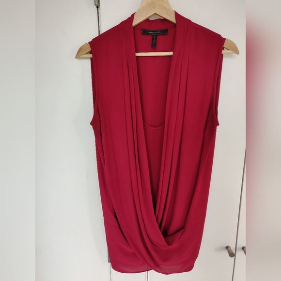 BCBG Max Azria dark red, draped, sleeveless blouse - Picture 1 of 2